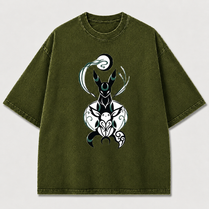 Moonlit Fox Spirit Duo Graphic Print Oversized Tee