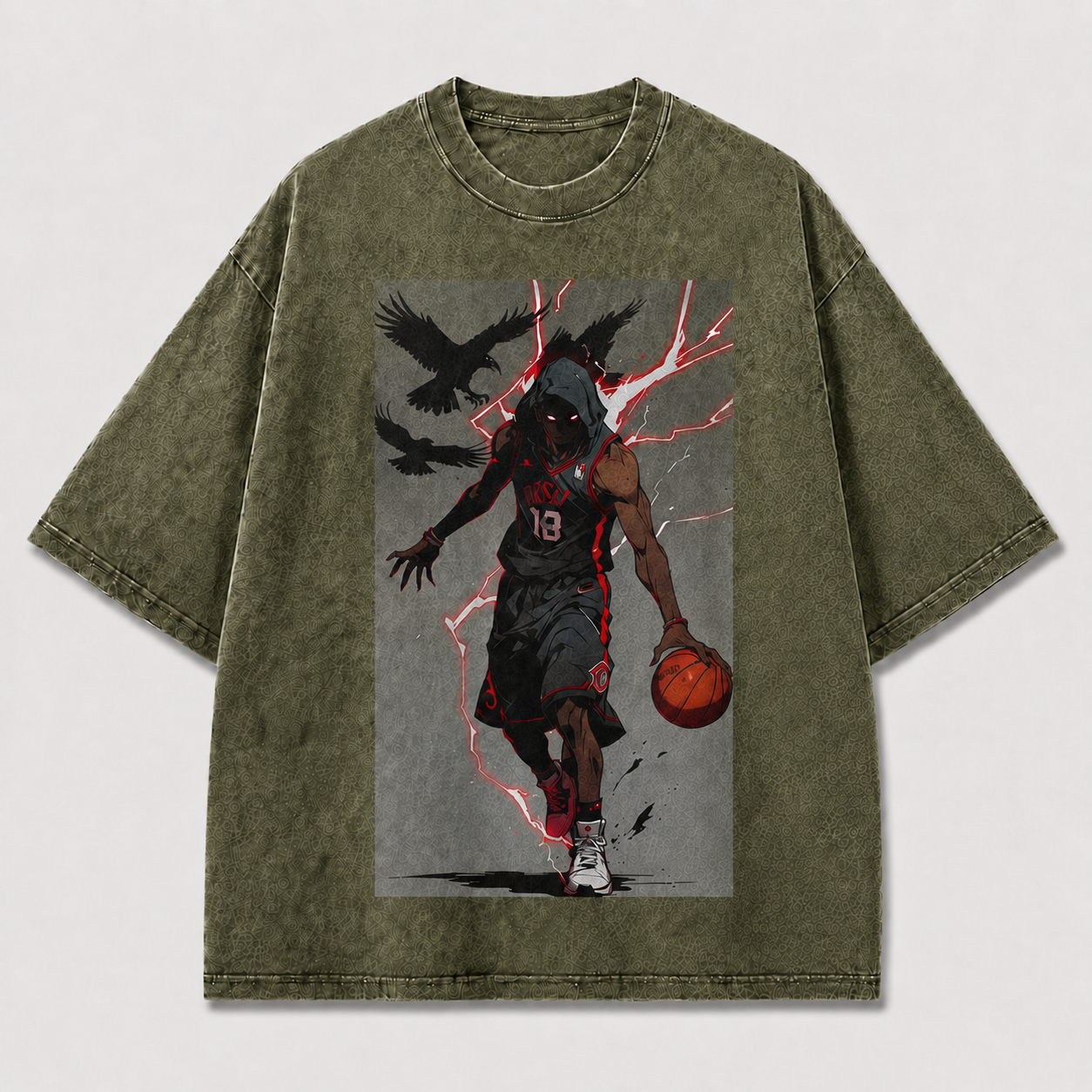 Oversized Hooded Baller Graphic Tee – Lightning Print Top