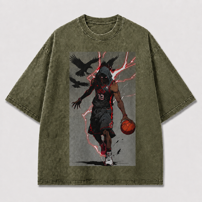 Oversized Hooded Baller Graphic Tee – Lightning Print Top