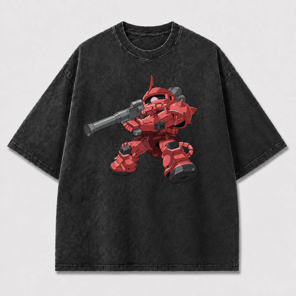 Oversized Red Sniper Mecha Graphic Tee – Action Print Top