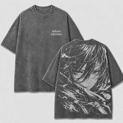 Monochrome Female Warrior Vintage Washed Graphic Tee