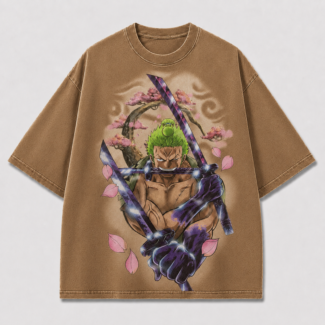Oversized Graphic Print T-Shirt – Swordsman Cherry Blossom Streetwear Tee