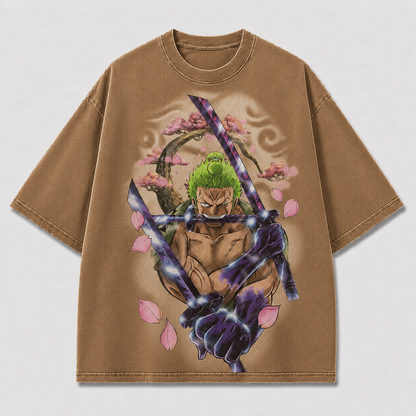 Oversized Graphic Print T-Shirt – Swordsman Cherry Blossom Streetwear Tee