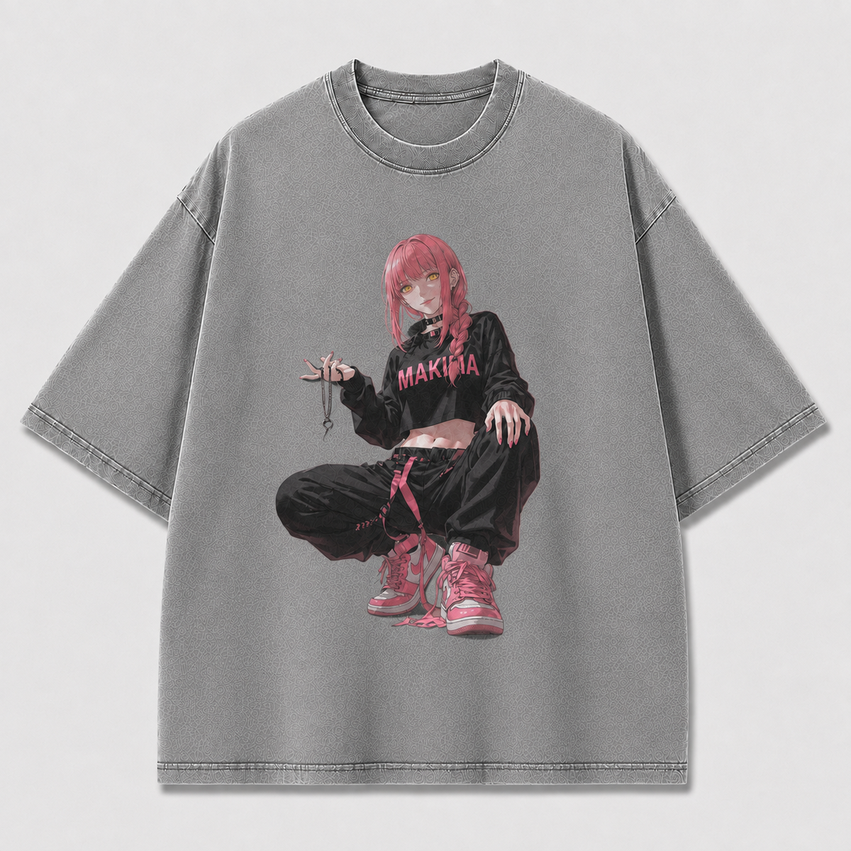 Oversized Graphic Print T-Shirt – Squat Pose Waifu Streetwear Tee