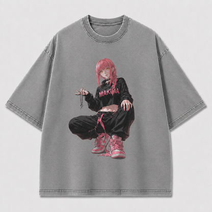 Oversized Graphic Print T-Shirt – Squat Pose Waifu Streetwear Tee