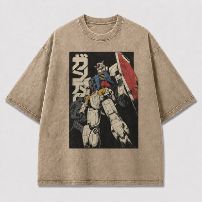 Oversized Mecha Warrior Graphic Tee – Retro Poster Print Top