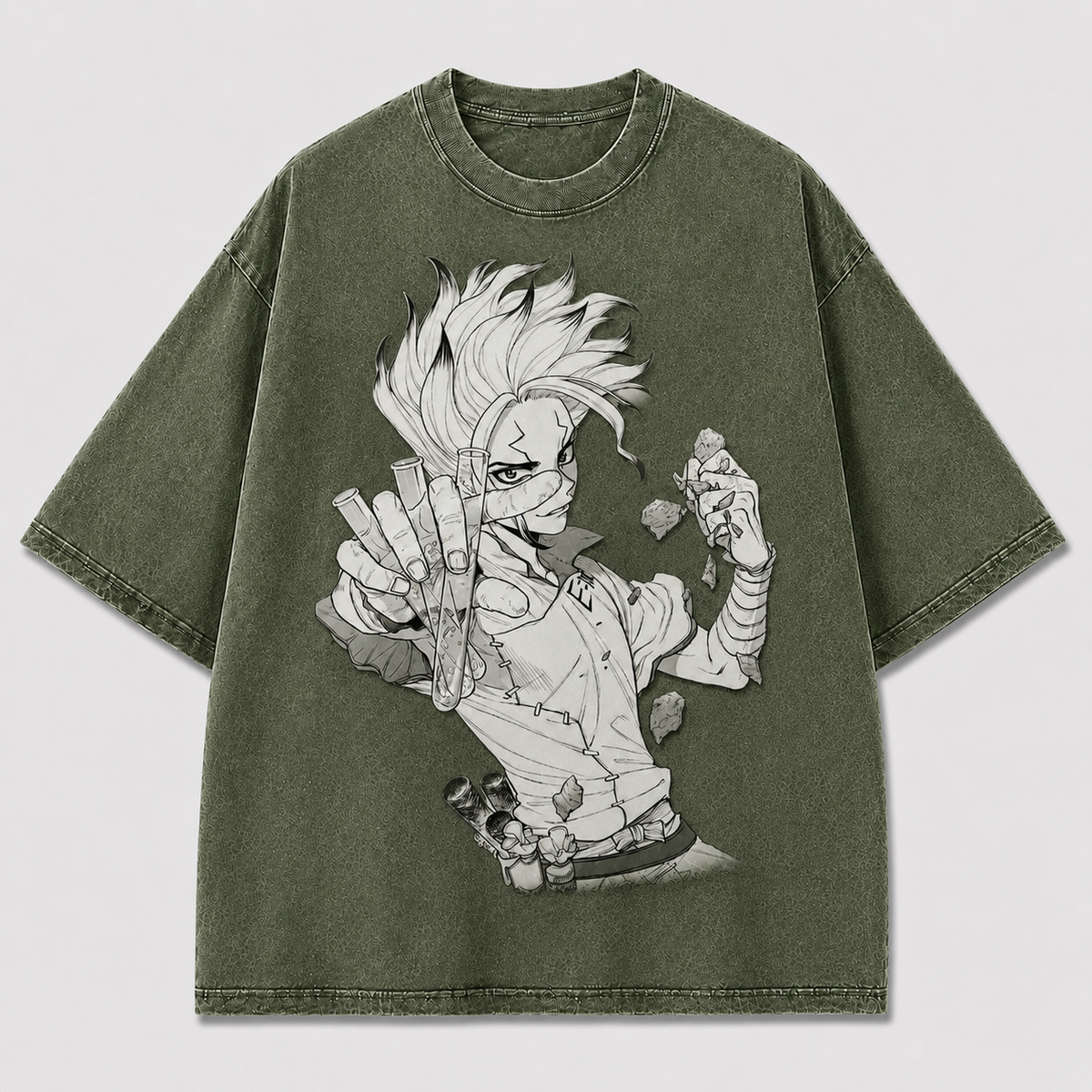 Oversized Manga Scientist Graphic Tee – Monochrome Print Top