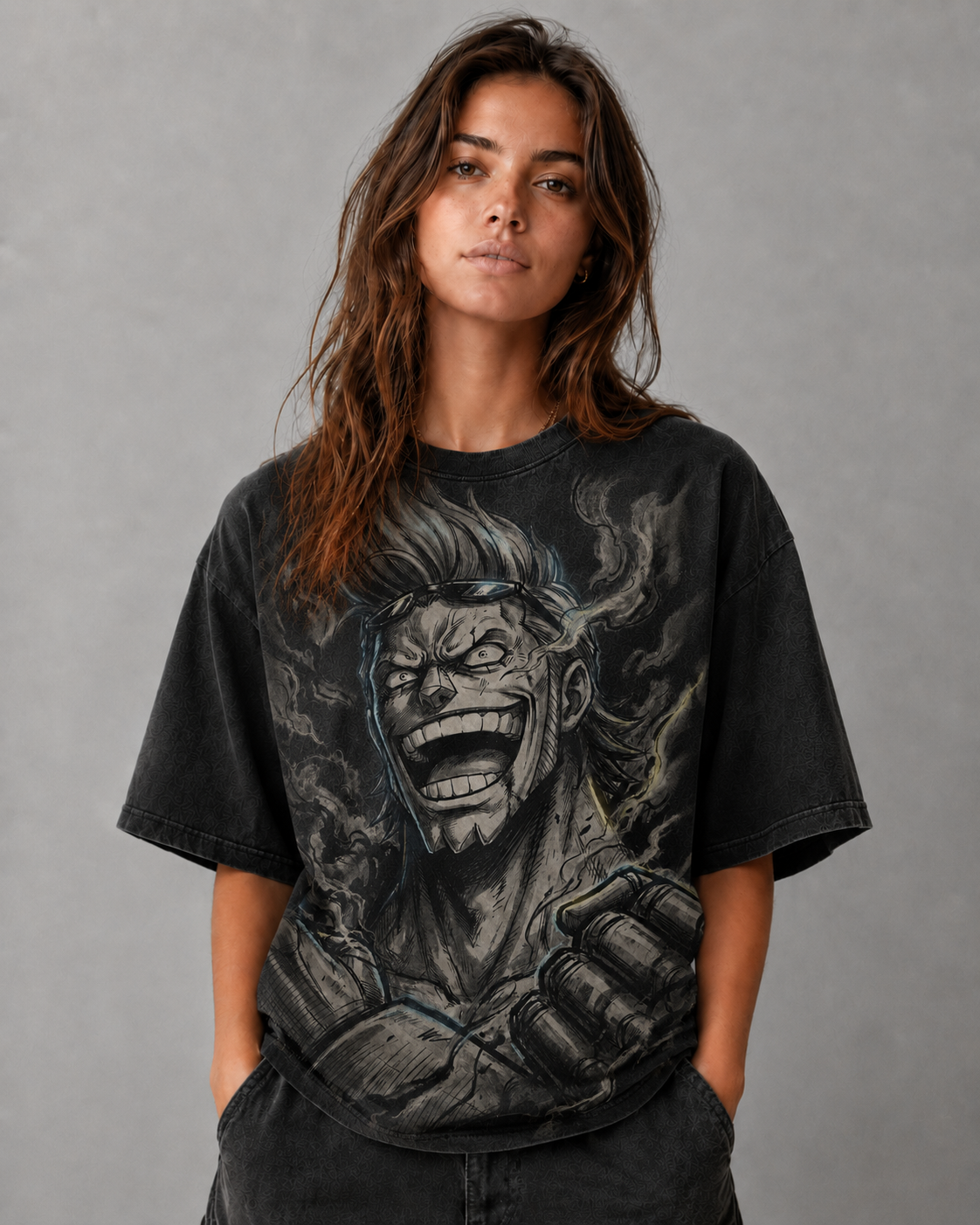 Oversized Streetwear Graphic Tee – Grinning Sketch Portrait Print