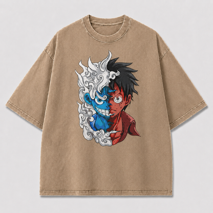Oversized Streetwear Graphic Tee – Split-Face Dual Form Portrait Print