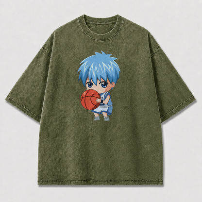 Oversized Chibi Basketball Graphic Tee – Cute Print Top
