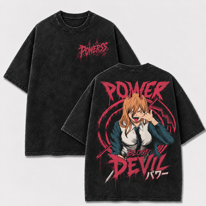 Oversized Streetwear Graphic Tee – Horned Character Blood Print