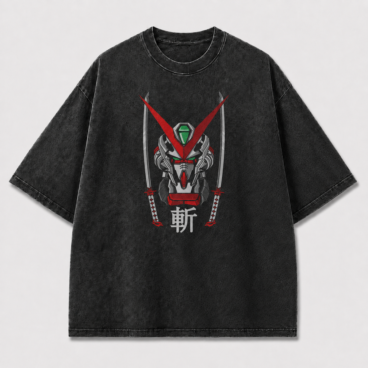 Oversized Samurai Mecha Graphic Tee – Dual Blade Print Top