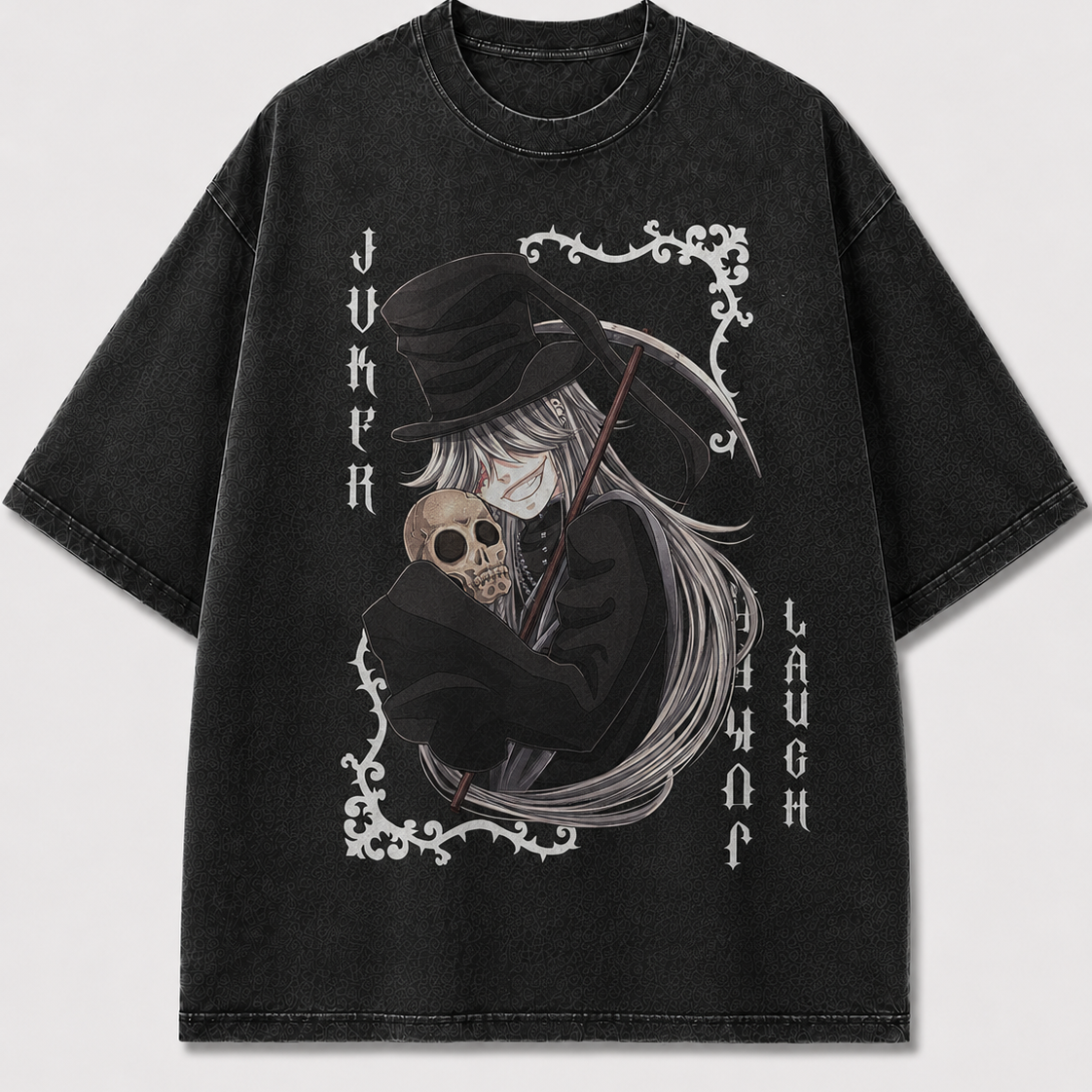 Oversized Reaper Portrait Card Graphic Tee – Ornate Print Top