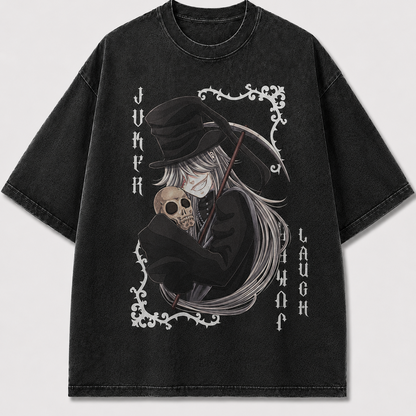 Oversized Reaper Portrait Card Graphic Tee – Ornate Print Top