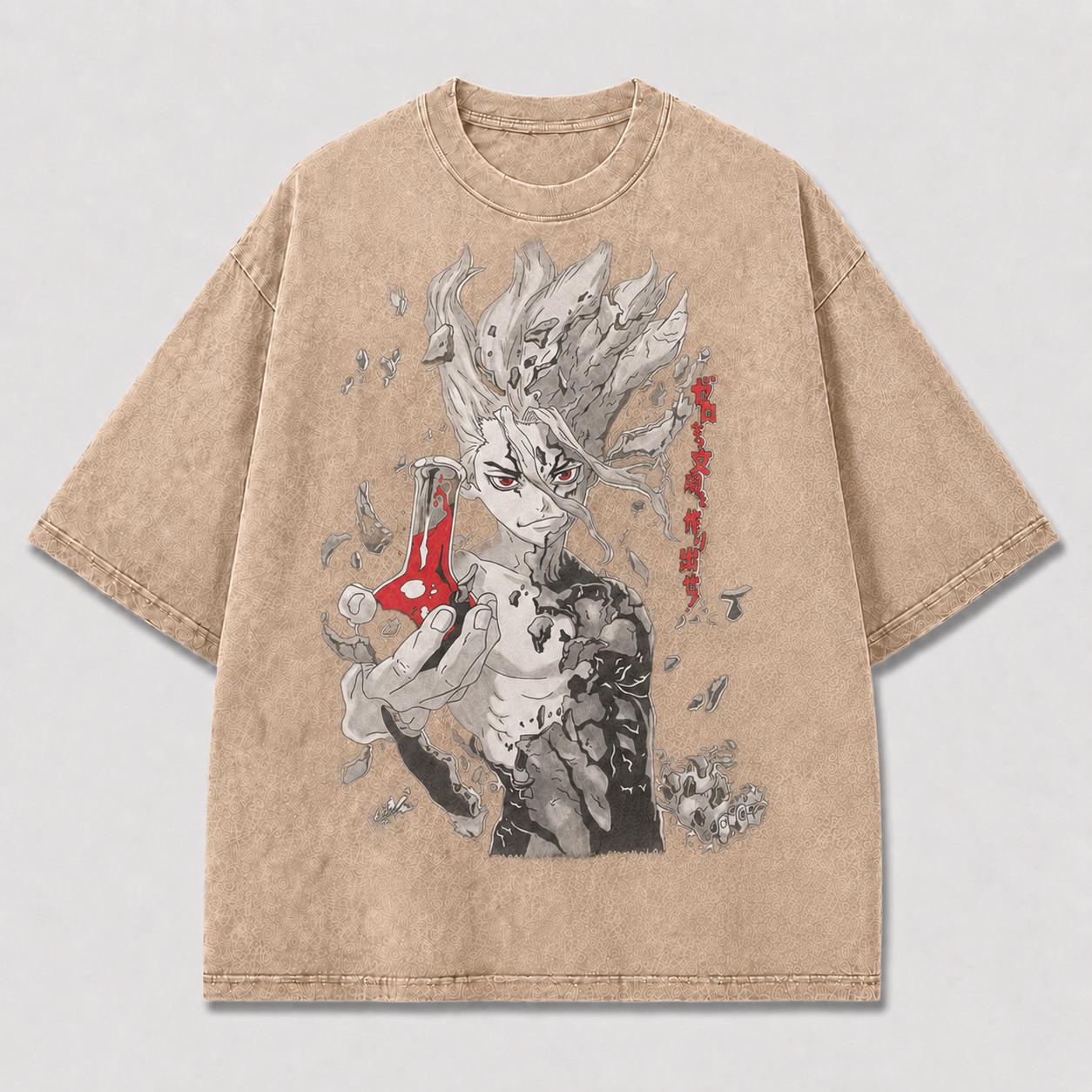 Oversized Stone Warrior Portrait Graphic Tee – Monochrome Print Top