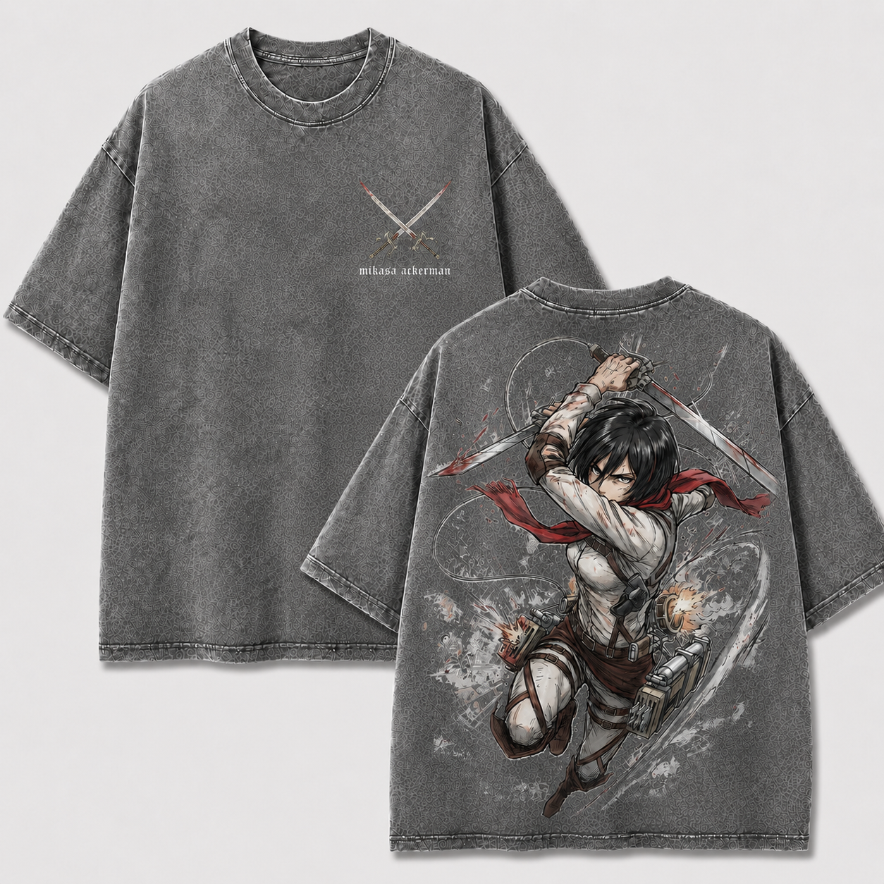 Red Scarf Dual Blade Warrior Vintage Washed Graphic Tee