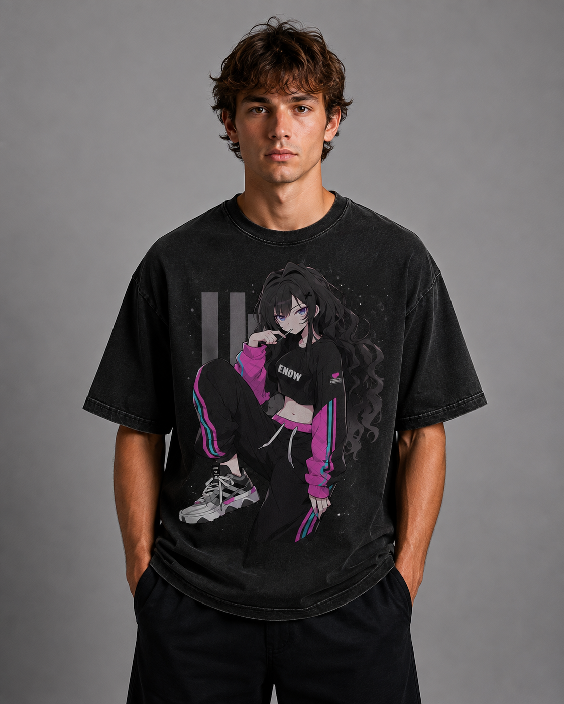 Oversized Graphic Print T-Shirt – Trackset Waifu Streetwear Tee