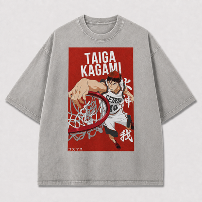Oversized Crimson Dunk Graphic Tee – Bold Poster Print Top