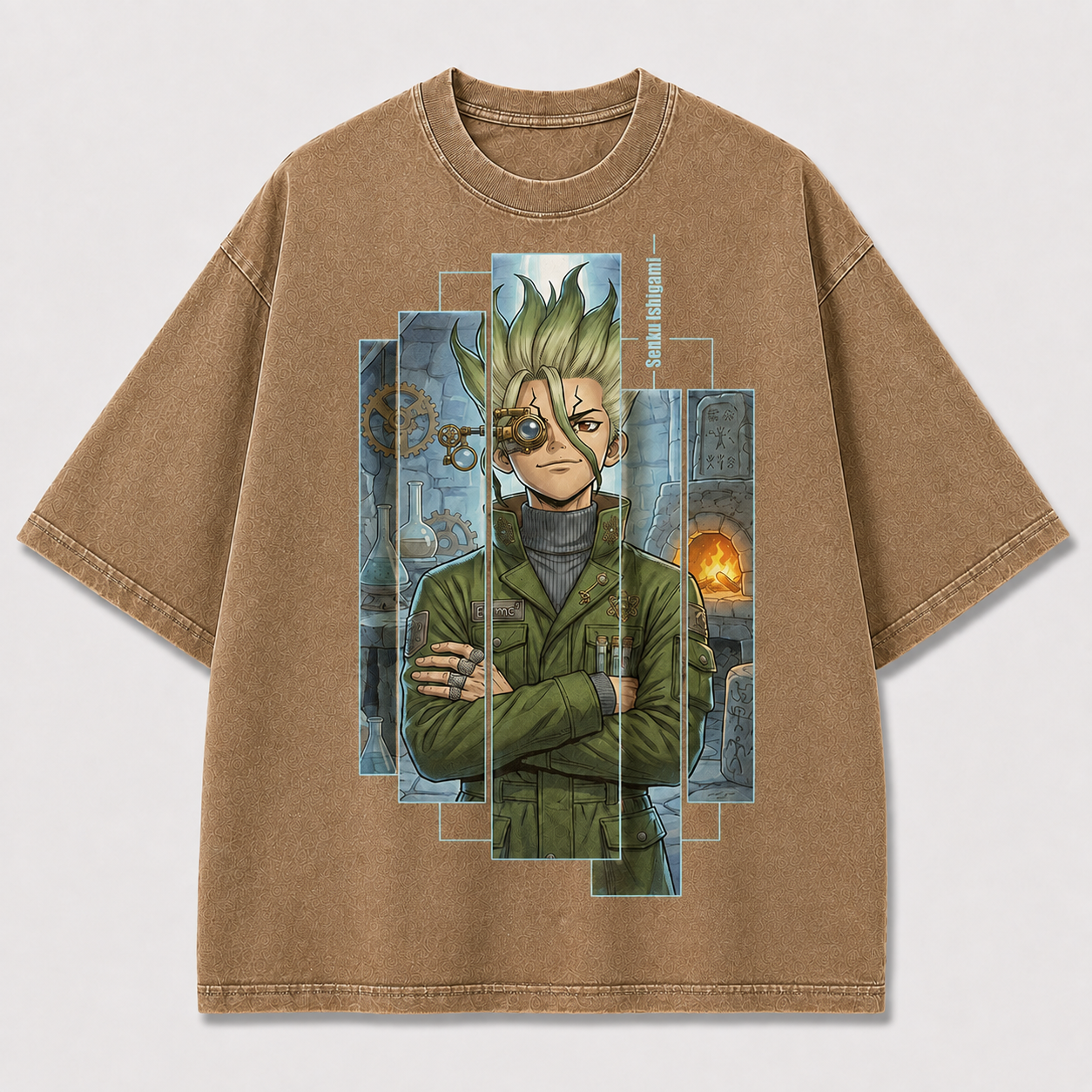 Oversized Inventor Portrait Graphic Tee – Window Panel Print Top