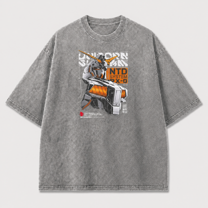 Oversized Horned Mecha Graphic Tee – Tech Poster Print Top