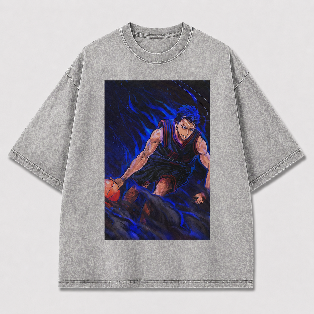 Oversized Blue Flame Basketball Graphic Tee – Dynamic Print Top