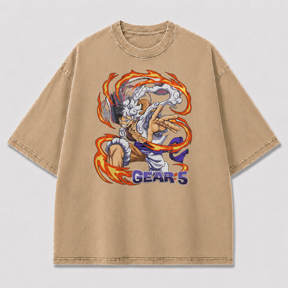 Oversized Streetwear Graphic Tee – Flame Vortex Battle Pose Print