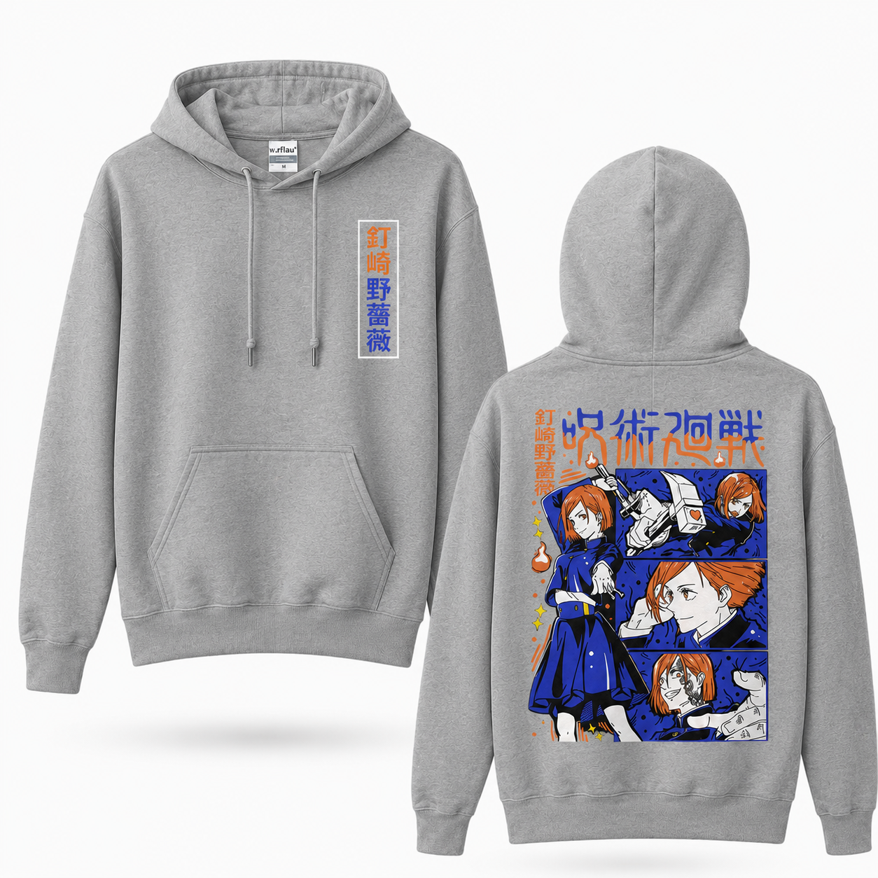 Oversized Streetwear Graphic Hoodie – Blue Comic Panel Grid Print