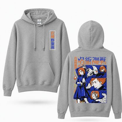 Oversized Streetwear Graphic Hoodie – Blue Comic Panel Grid Print