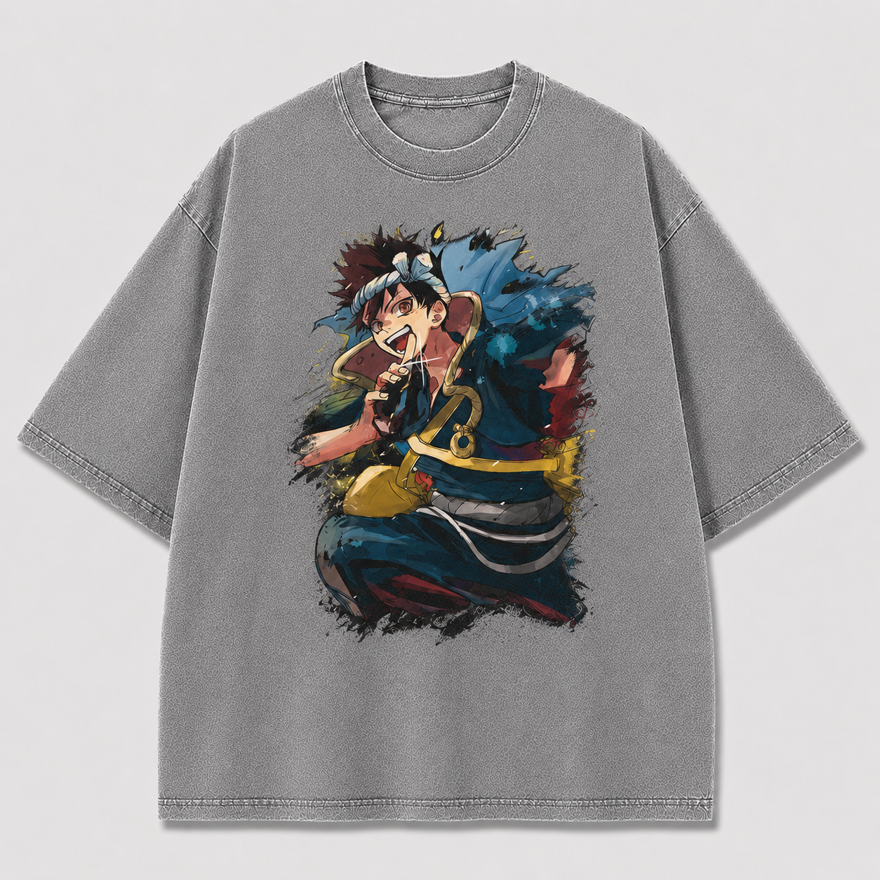 Oversized Watercolor Samurai Graphic Tee – Print Top