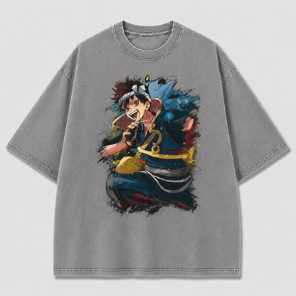 Oversized Watercolor Samurai Graphic Tee – Print Top