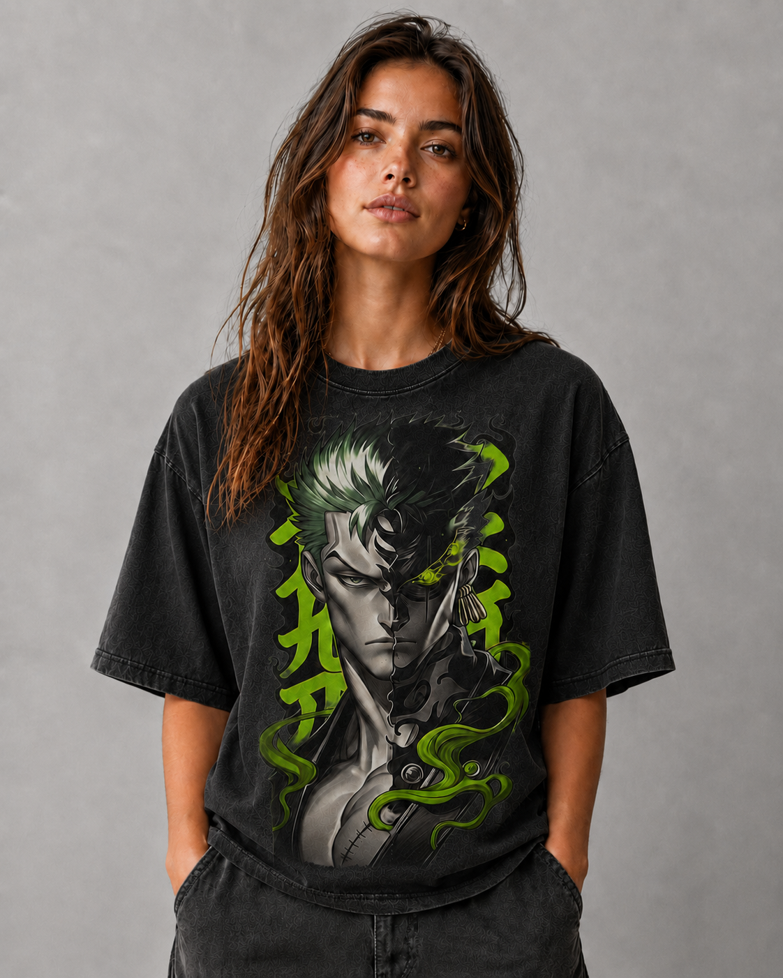 Oversized Graphic Print T-Shirt – Swordsman Portrait Streetwear Tee
