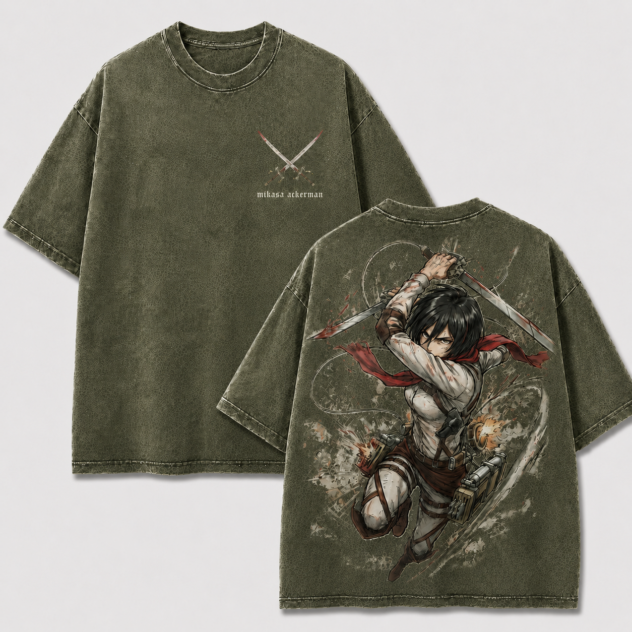 Red Scarf Dual Blade Warrior Vintage Washed Graphic Tee