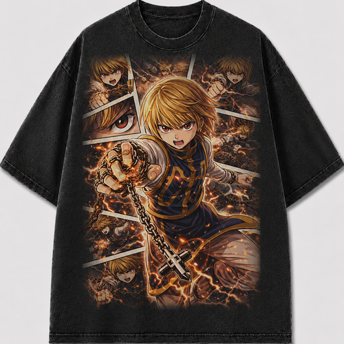 Oversized Blazing Chain Fighter Graphic Tee – Panel Print Top