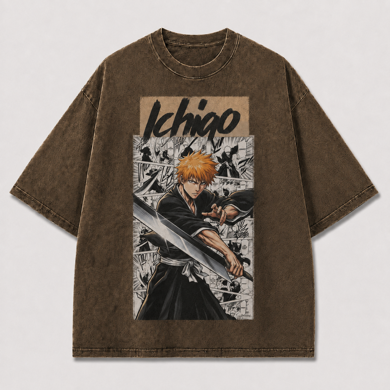 Oversized Streetwear Graphic Tee – Manga Panel Big Sword Print
