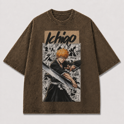 Oversized Streetwear Graphic Tee – Manga Panel Big Sword Print