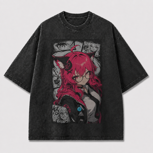 Oversized Graphic Print T-Shirt – Cat-Ear Waifu Streetwear Tee