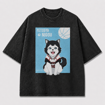 Oversized Basketball Pup Graphic Tee – Illustrated Print Top