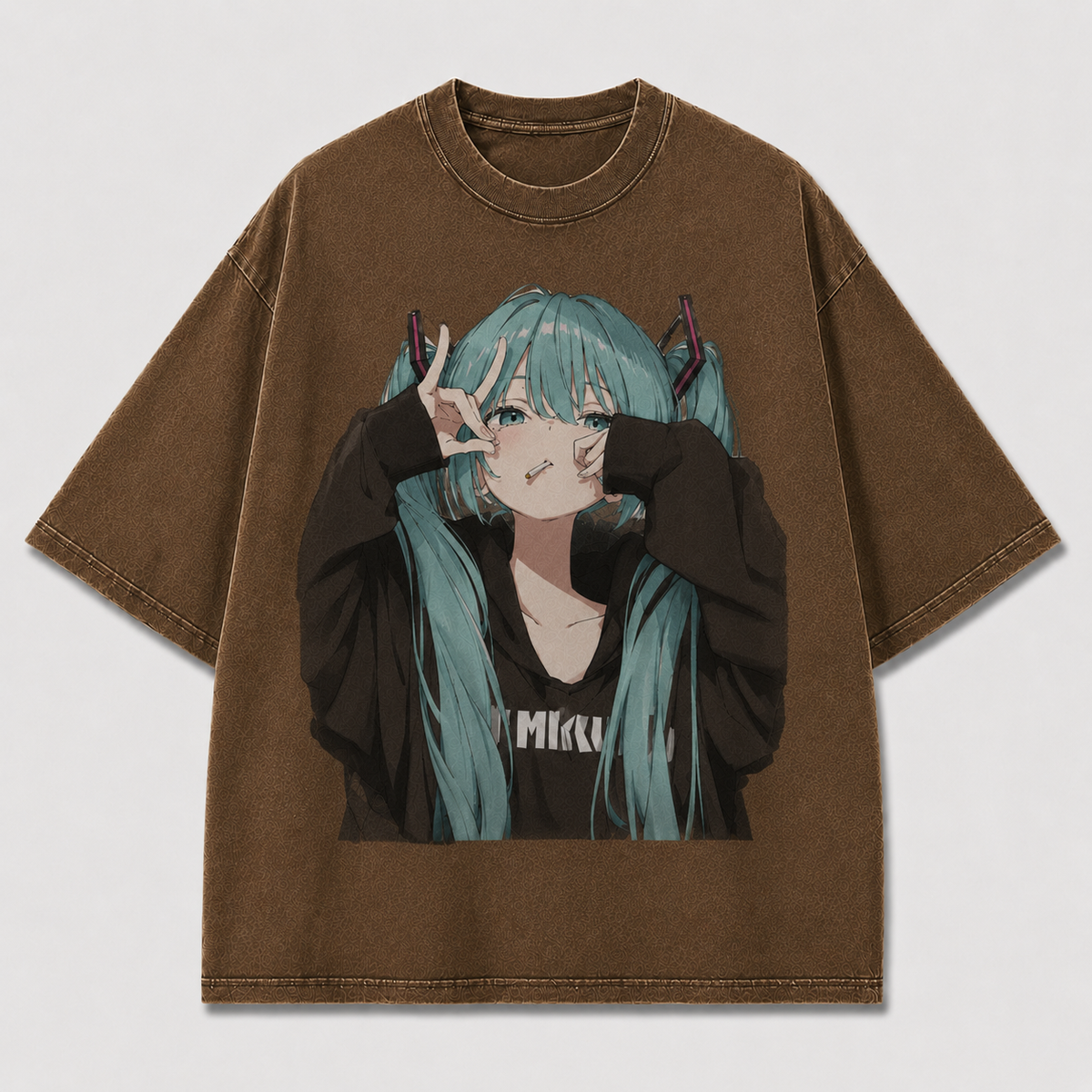 Oversized Graphic Print T-Shirt – Twin-Tail Waifu Streetwear Tee