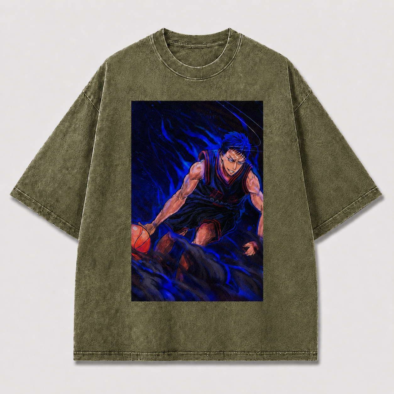 Oversized Blue Flame Basketball Graphic Tee – Dynamic Print Top
