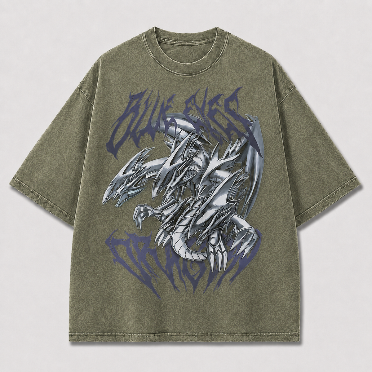 Oversized Metallic Dragon Graphic Tee – Gothic Lettering Print Top