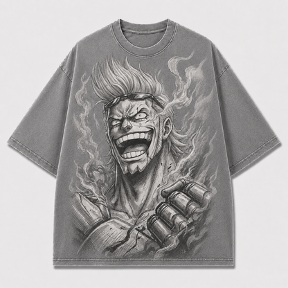 Oversized Streetwear Graphic Tee – Grinning Sketch Portrait Print