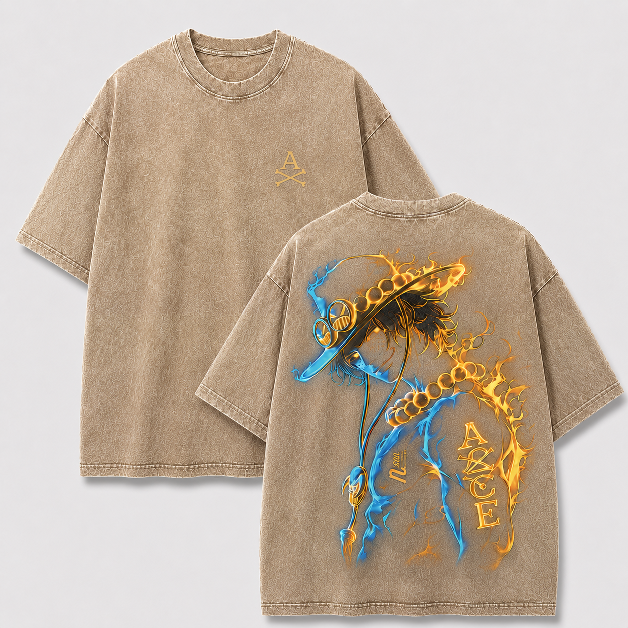 Oversized Streetwear Graphic Tee – Dual-Tone Neon Outline Portrait Print