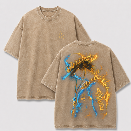 Oversized Streetwear Graphic Tee – Dual-Tone Neon Outline Portrait Print
