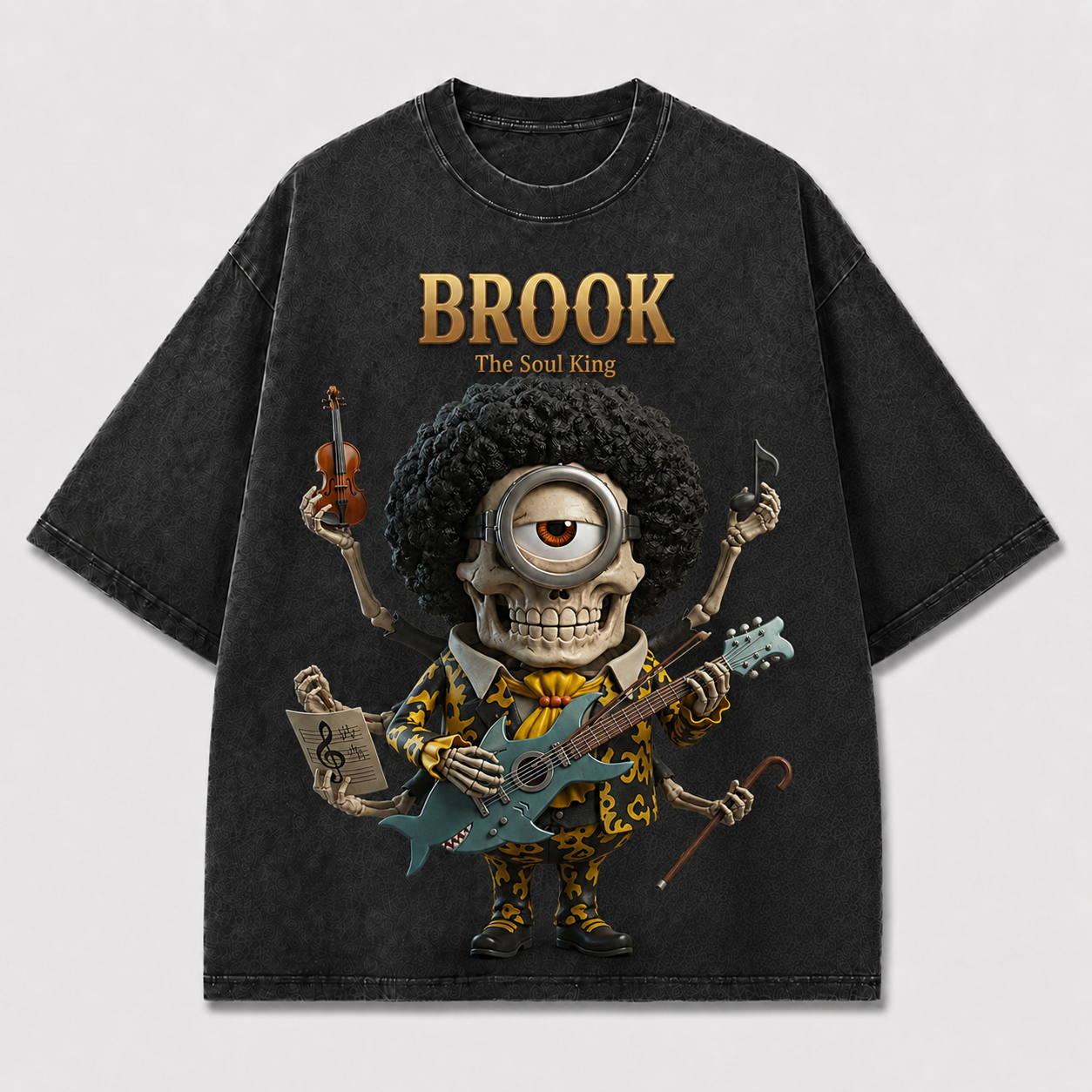 Oversized Streetwear Graphic Tee – Multi-Arm Musician Character Print