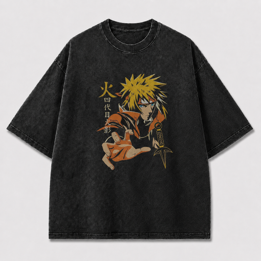 Oversized Streetwear Graphic Tee – Blade Charm Kanji Portrait Print
