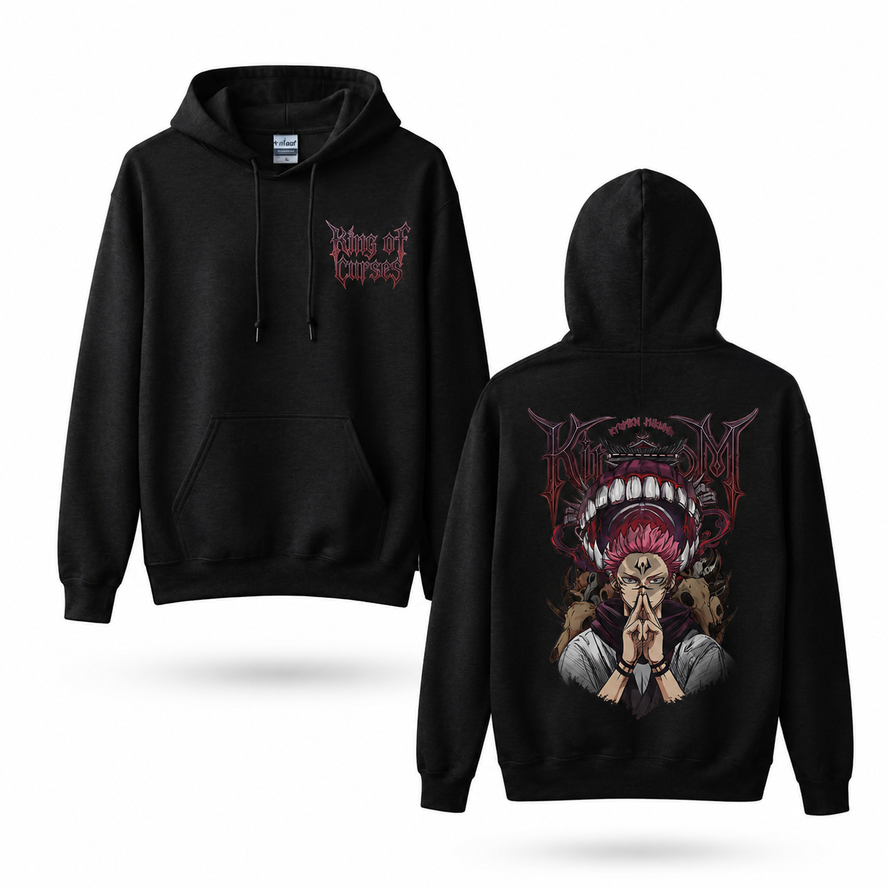 Oversized Streetwear Graphic Hoodie – Fanged Grin Skull Deity Print