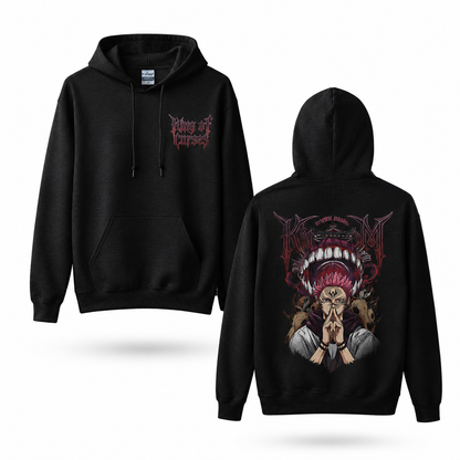 Oversized Streetwear Graphic Hoodie – Fanged Grin Skull Deity Print