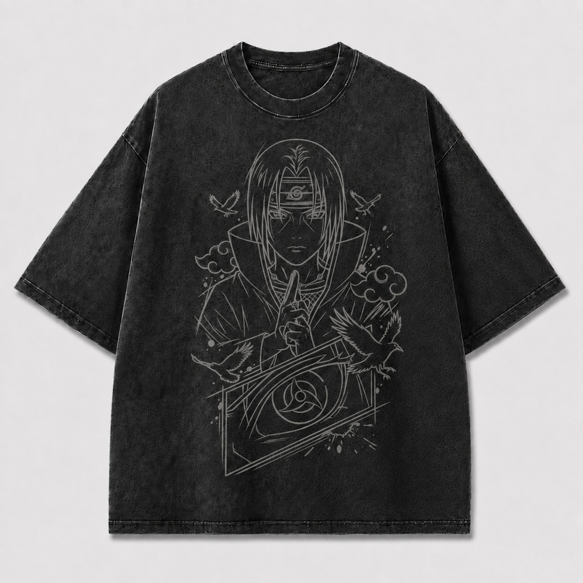 Oversized Streetwear Graphic Tee – Crow Hand Sign Line Art Print