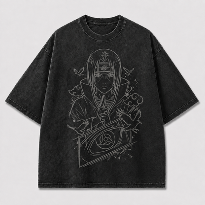 Oversized Streetwear Graphic Tee – Crow Hand Sign Line Art Print