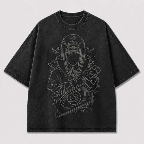 Oversized Streetwear Graphic Tee – Crow Hand Sign Line Art Print